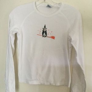 Big Girls' Halloween Shirt Cat Witch Broom Size 14